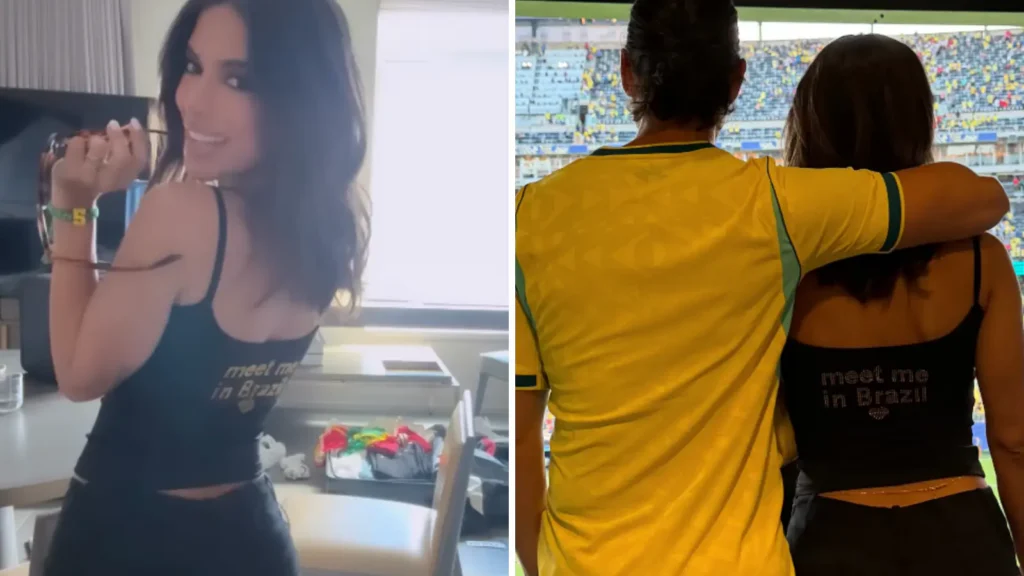 Anitta posa abraçada com bilionário em jogo da Seleção na Copa