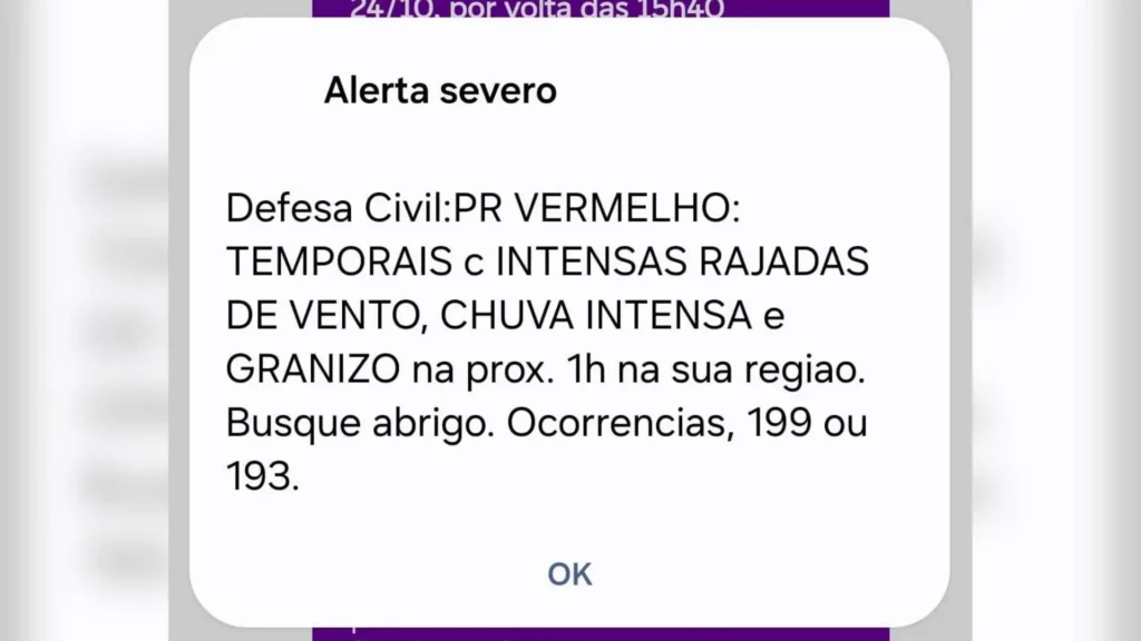 Defesa Civil do Paraná emite alerta vermelho para tempestades intensas