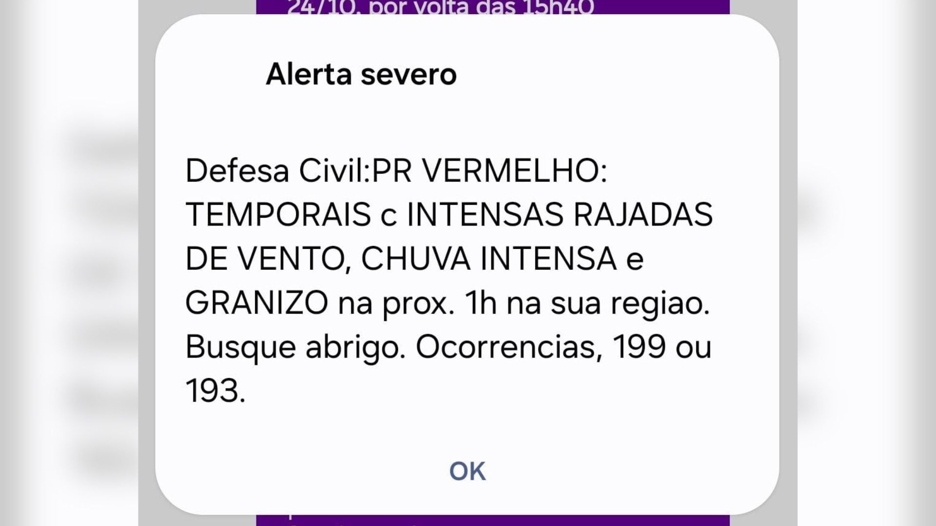 Defesa Civil do Paraná emite alerta vermelho para tempestades intensas